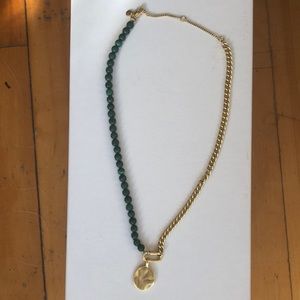 Madewell gold tone chain and malachite bead medallion necklace